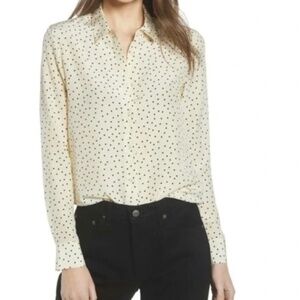 NWOT Reformation 100% Silk Button Down Blouse Cream/Black Polka dot Sz M